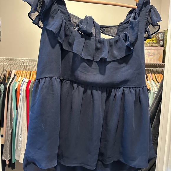 Banana Republic Tops - Banana republic - Elegant Navy Blue Ruffle Top